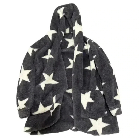 Super Star SHEIN Blanket like Sweater Hoodie White Stars on Navy/Grayish Color - Picture 1 of 7